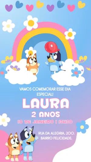 Convite Animado Bluey e Bingo para Aniversário Editável