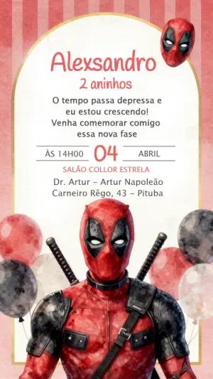 Convite de Aniversário Deadpool Aquarela Editável para Menino
