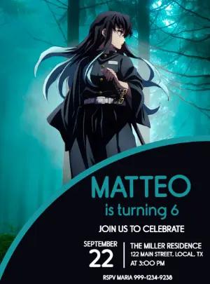 Demon Slayer Themed Birthday Invitation - Editable Template