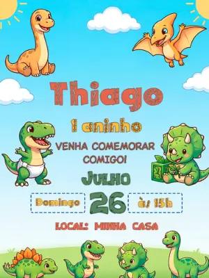 Convite de Aniversário Dinossauro Baby Fofo para Editar