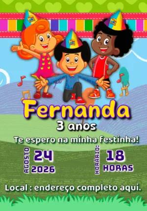 Convite Aniversário 3 Palavrinhas com Personagens para Editar