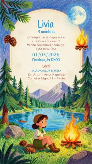 Convite de Aniversário Infantil Tema Acampamento para Editar
