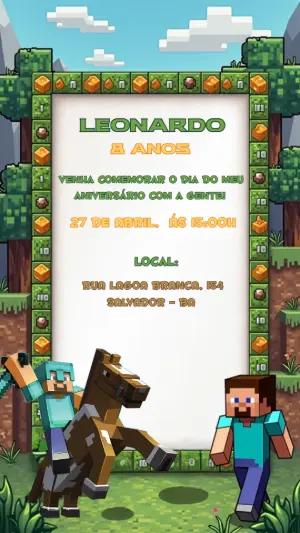 Convite de Aniversário Minecraft com Personagens para Editar Online