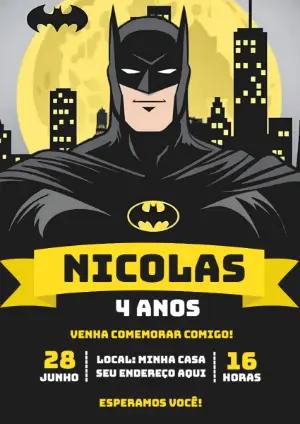 Convite de Aniversário Batman para Editar Online