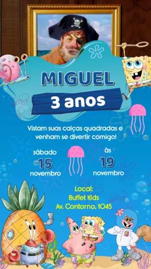 Convite Animado Aniversário Bob Esponja para Editar Online