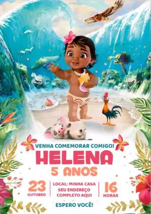Convite Aniversário Moana Baby para Editar e Imprimir