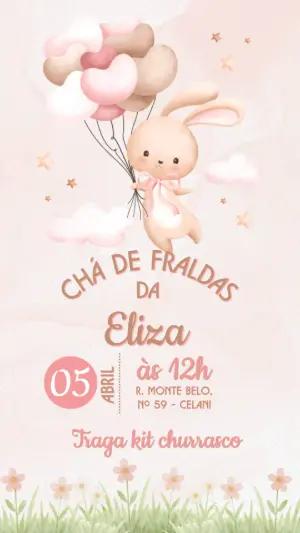 Convite Chá de Fraldas Coelhinha Aquarela Editável