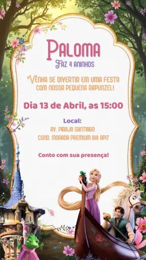 Convite de Aniversário Enrolados com Rapunzel para Editar Online