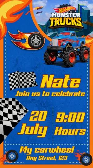 Editable Monster Truck Birthday Invitation Template with Flames