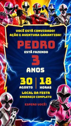 Convite de Aniversário Power Rangers Ninja Steel para Editar