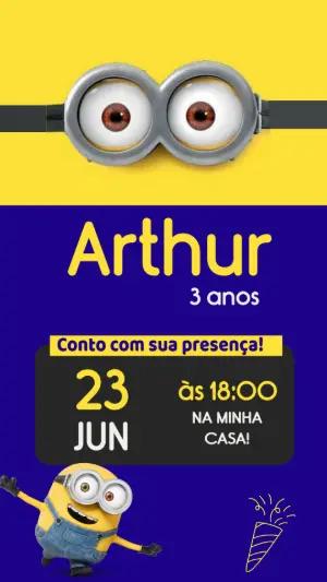 Convite Animado Aniversário Minions para Editar Online