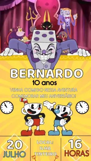 Convite Animado Aniversário Cuphead para Editar e Enviar