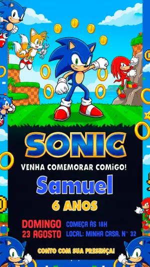 Convite de Aniversário Sonic: Modelo Digital Editável para Festa