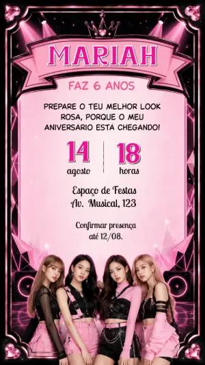 Convite de Aniversário BLACKPINK Editável para Festa K-pop