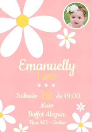 Convite de Aniversário Margaridas com Foto para Editar