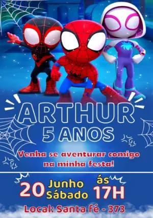 Convite de Aniversário Spidey e Amigos Infantil para Editar