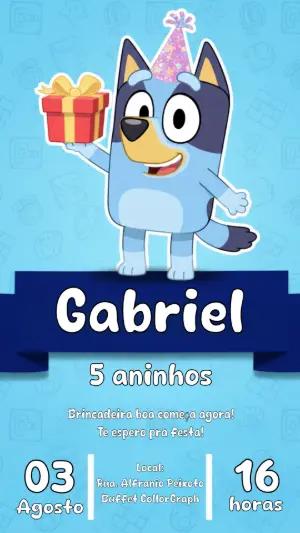 Convite de Aniversário Bluey Azul para Editar e Enviar