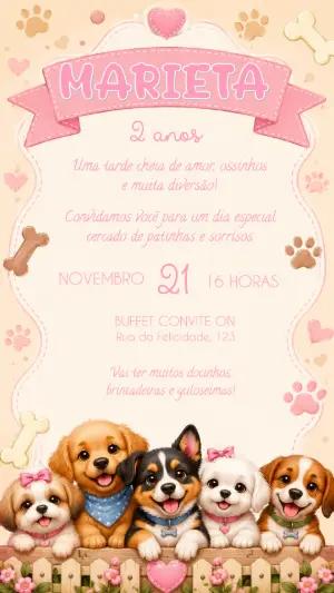 Convite de Aniversário Festa Cachorrinhos Fofos para Editar
