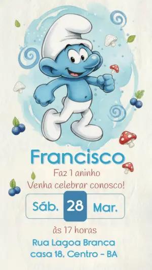 Convite de Aniversário Smurfs em Aquarela para Editar