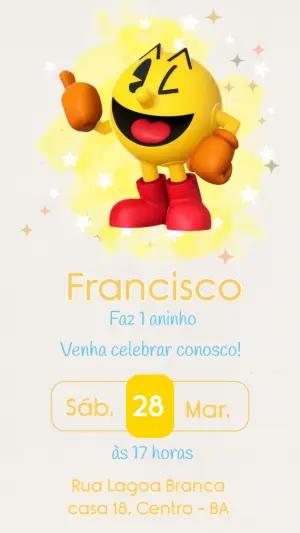 Convite de Aniversário Pac-Man Amarelo para Editar Online