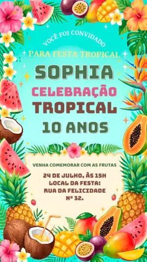 Convite de Aniversário Festa Tropical Frutas Editável