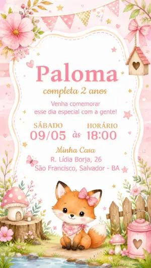 Convite Aniversário Raposinha Aquarela para Editar