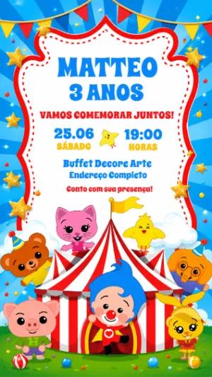 Convite de Aniversário Plim Plim Circo Colorido para Editar