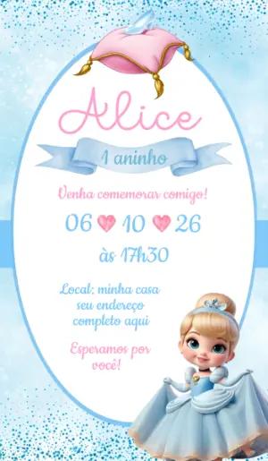 Convite Editável Aniversário Cinderela Baby Online