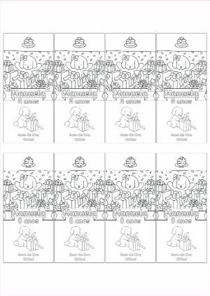 Rótulo de Suco Aniversário Cachorrinho para Colorir Editável