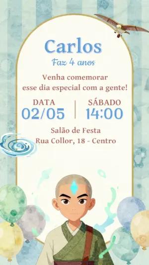Convite Digital Aniversário Avatar Editável com Ilustração Suave