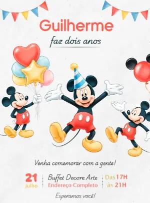 Convite de Aniversário Infantil Mickey Mouse Editável e Colorido