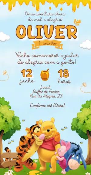 Convite de Aniversário Ursinho Pooh Mel e Amigos Editável