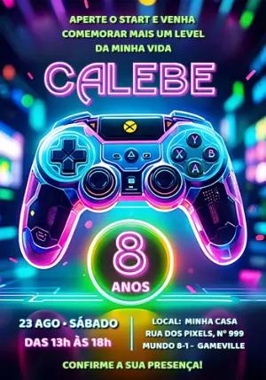 Convite Aniversário Vídeo Game Neon para Editar Online