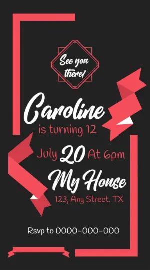 Modern Red & Black Birthday Invitation Editable Template