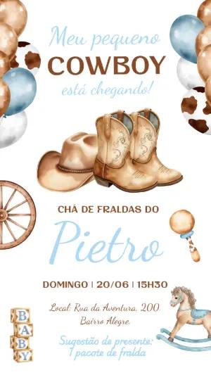 Convite Chá de Fraldas Cowboy Aquarela para Editar