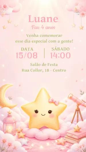 Convite Aniversário Estrelinha Princesa para Editar