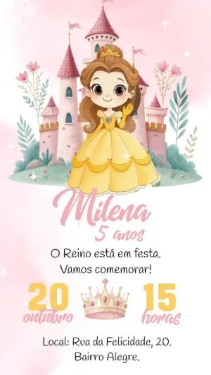 Convite Animado Aniversário Bela e a Fera para Editar Online
