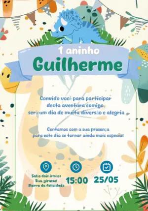 Convite de Aniversário Dino Baby Fofo para Editar Online