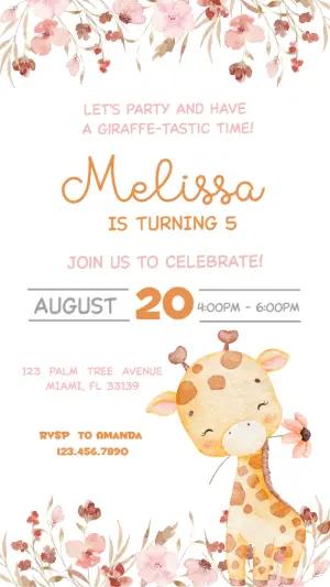 Cute Giraffe Birthday Party Invitation | Editable Template