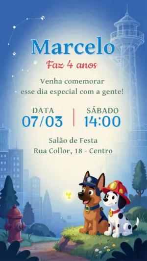 Convite de Aniversário Patrulha Canina Chase e Marshall Editável