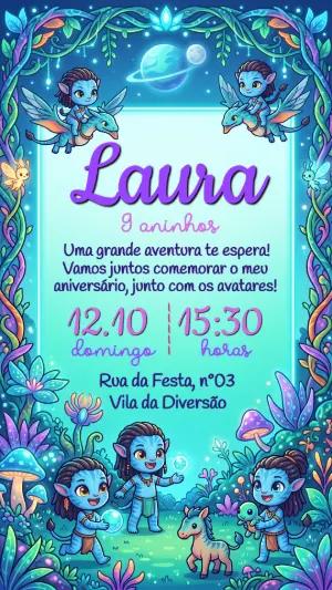 Convite de Aniversário Avatar Fofo para Editar Online
