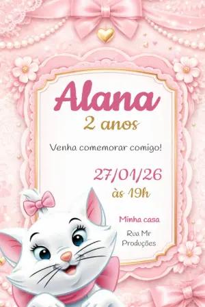 Convite de Aniversário Gatinha Marie Rosa Editável