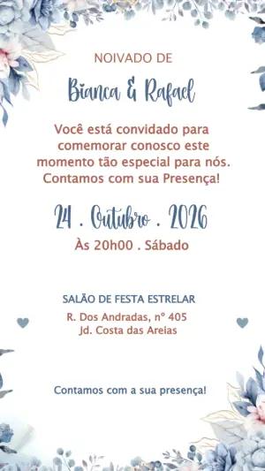 Convite de Noivado Floral Azul Aquarela Editável