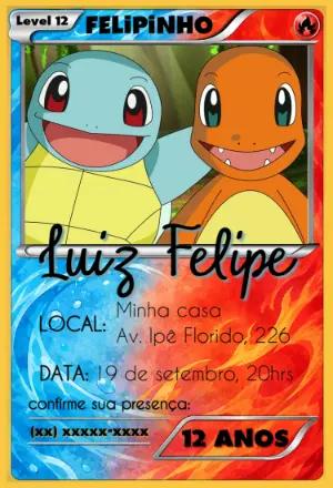 Convite de Aniversário Pokémon Squirtle e Charmander Editável