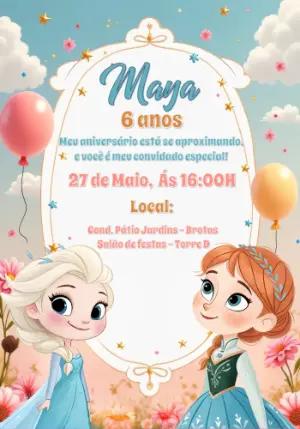 Convite de Aniversário Frozen com Personagens para Editar Online