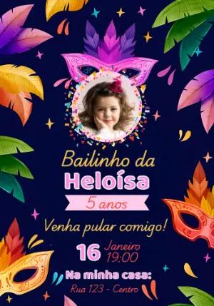 Convite de Aniversário Infantil Tema Carnaval com Foto Editável