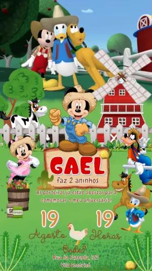 Convite Animado Fazendinha do Mickey: Vídeo Editável para Aniversário