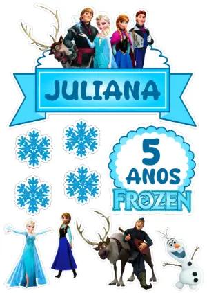 Topo de Bolo Aniversário Frozen com Personagens para Editar