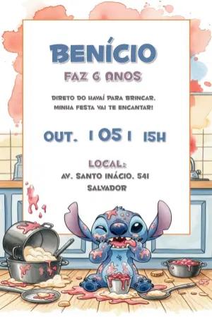 Convite de Aniversário Stitch para Editar e Imprimir Online