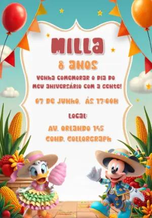 Convite Festa Junina Mickey e Margarida para Editar Online